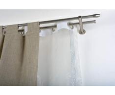 Double Tringle à Rideaux: à 20 mm sans Anneaux, L. 160 cm. en Acier satiné â Complet