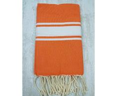 TML Fouta Ã Tissage, Coton, Orange avec Bandes Blanche, Taille Unique