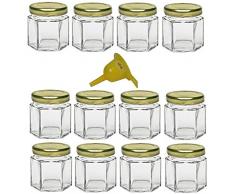 Viva Haushaltswaren G1060047/12/X Lot de 12 Mini Pots de Confiture avec Couvercle doré 47 ML + Entonnoir