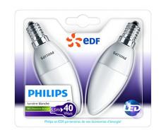 Philips Lot de 2 Ampoules LED Flamme Culot E14, 5,5W Ã©quivalent 40W, Blanc Chaud 2700K, DÃ©polie, Partenariat Philips/EDF