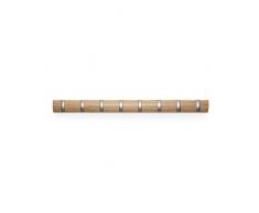 UMBRA FLIP 8 - Patère de 8 crochets rétractables - Bois naturel et crochets métal nickel. Dim 81,30 x 7,60 x 2,5cm