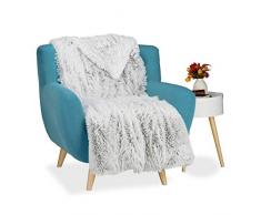 Relaxdays Couverture fausse fourrure moelleux plaid canapé doux salon jetée de lit dessus de lit, lxP 220x240 cm, blanc gris