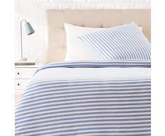 AmazonBasics Parure de lit en jersey, rayures, - 140 x 200 cm / 65 x 65 cm, Bleu