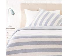 AmazonBasics Parure de lit en jersey, larges rayures - 140 x 200 cm / 65 x 65 cm, Bleu clair