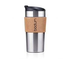 BODUM - Mug - Gobelet de voyage isotherme en inox, double paroi, couvercle Ã clapet - 0.35 l - Inox, LiÃ¨ge