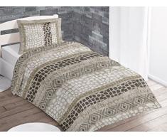 Soleil docre Parure Housse de Couette en Coton 140x200 cm 57 Fils Nature Taupe, Ecru, 200x140 cm