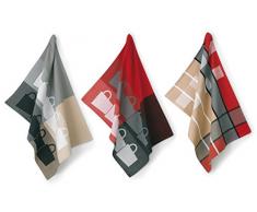 Kela 390167 Tabea Lot de 3 Torchons Coton Gris/Rouge 50 x 70 cm