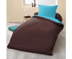 Home Passion 60000 Parures de couette 2 PiÃ¨ces 57 Fils Coton Choco/Turquoise 140 x 200 cm