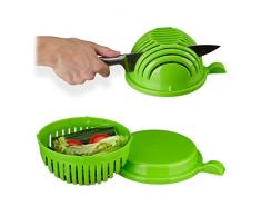 Relaxdays 10023477 Saladier Coupe-Salade, Découpe légumes, Passoire, Plastique sans BPA, Ustensile Cuisine, Pratique, 18cm, Vert, 1
