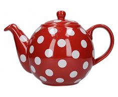 London Pottery Théière Ronde Rouge à Pois Blancs 4 Tasses
