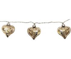 Star 458-76 Heart, guirlande lumineuse avec 8 LED 8 coeur de verre, transparent avec decor argent ca. 6 cm Ã, boite colorÃ©