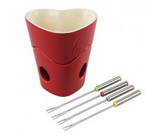 Tala Fondue Définit avec 4 Fourchettes en Acier Inoxydable, Céramique, Red, 11.8 x 11.8 x 13 cm