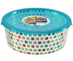 CURVER | Boite alimentaire ronde 2L - DÃ©cor Pois, Bleu, Deco Chef, 21,5x21,5x7,6 cm