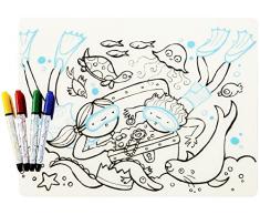 modern-twist Enfants Mark-Mat Coque en Silicone de coloriage Set de Table avec 4Â marqueurs effaÃ§ables Ã Sec, Lettres de lalphabet Animaux, Treasure Chest, 1 Placemat + 4 Markers