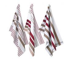 Kela 390151 Diego Lot de 3 Torchons Coton Rouge/Beige/Blanc 50 x 70 cm