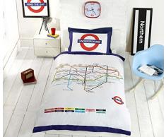 London Underground Tube Housse de Couette et taie doreiller Parure de lit â Lit Simple, Blanc