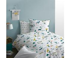 MATT & ROSE Safari Housse de Couette avec taie, Coton, Blanc/Kaki, 200x140 cm