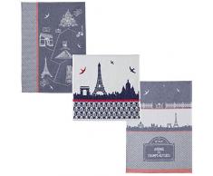 Coucke Lot de 2 torchons et 1 carrÃ© Ã©ponge Monuments de Paris, Coton, Bleu, 75x50 cm