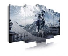 Dekoarte 484 - Tableau moderne sur toile monté sur cadre en bois 5 pièces, designer penseur rodin, 150x80cm