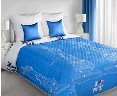 Eurofirany New York Couvre-lit matelassÃ© Motif Statue de la LibertÃ© Hot Press Chambre Salon Chambre denfant Couchage Couverture Blanc + Bleu 170 x 210 cm
