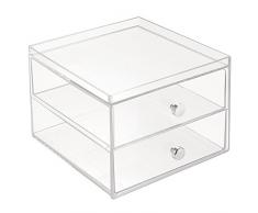 InterDesign Drawers organisateur de maquillage, boîte de rangement en plastique pour make-up & Cie., boîte à tiroir avec 2 tiroirs, transparent
