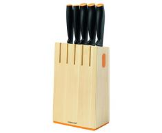 Fiskars Bloc design avec 5 couteaux, Largeur: 14,5 cm, Hauteur: 36 cm, Bois de bouleau, Functional Form, 1014211