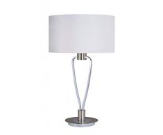 TRIO, Lampe de table, Paris II 1xE27, max.60,0 W Tissu, Blanc, Corps: metal, Nickel mat Ã:35,0cm, H:58,0cm IP20,Interrupteur