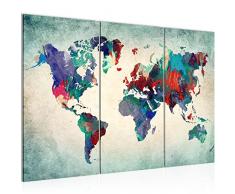 Tableau decoration murale Carte du monde 120 x 80 cm - XXL Impression sur Toile Salon Appartment 3 Parties - prÃªt Ã accrocher - 105131b