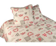 Soleil docre Cest la vie Couvre-Lit Boutis MatelassÃ© avec 2 Taies dOreiller, Polyester, Multicolore, 260x240 cm