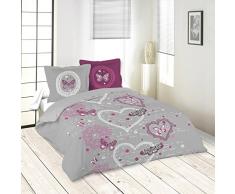 Lovely Casa Illusion Housse DE Couette 240X220 CM + 2 TAIES 63X63 CM, Coton, Gris