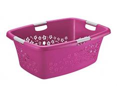 Rotho 1756790001 Panier à Linge Fleurs 50l, Plastique, Rose, 45 x 35 x 25 cm