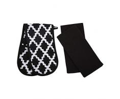 Penguin Home paquet Gant de four noir à motifs et 2 torchons, Coton, Ensemble de 3 pièces-diamant