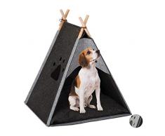 Relaxdays 10029925_709 Tente pour Chiens, Grand tipi pour canins et Chats, Feutre & Bois, Coussin, 70,5 x 59,5 x 59 cm, Gris foncé, Feutre, Bois, 1 élément