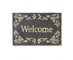 Relaxdays 10016789 Paillasson en Fibres de Coco tapis de sol Porte dâentrée Accueil Welcome 40 x 60 cm dessous antidérapant caoutchouc PVC essuie-pieds natte plancher motifs ornements, noir