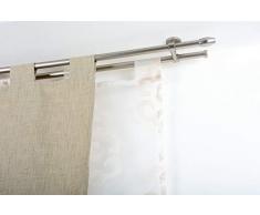 Double Tringle à Rideaux: à 20 mm sans Anneaux, L. 340 cm. en Acier satiné â Complet