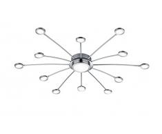 TRIO, Plafonnier, Bodrum incl. 12 x LED,SMD,2,1 Watt,3000 - 6500K,200 Lm. incl. 1 x LED,SMD,6,6 Watt,3000 - 6500K,570 Lm. Plastique, Blanc, Corps: metal, Chrome Ø:100,0cm, H:8,5cm IP20,Commande à distance,Variateur intégré,Couleur