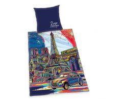 Herding BUREAU ARTISTIQUE Parure de Lit Paris RÃ©versible, Housse de Couette 135 x 200 cm, Taie dOreiller 80 x 80 cm, Coton/Satin