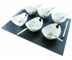 Lebrun 910025413 Service avec Plateau Poignées Métal 6 Coupelles Jonque Blanc 6 Fourchettes Mixtes