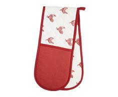 Kitchen Craft 100% Français Poule Imprimé Double Gants de Cuisine, 86 x 18 cm (86,4 x 17,8 cm), Coton, crème/Rouge, 86 x 1 x 18 cm