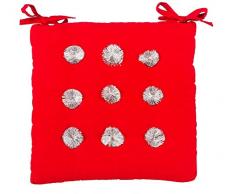 Street Home 11061 Galette de Chaise Coton Rouge PiquÃ© 9 Pompons Gris, 40X40X3cm. Starbicolor