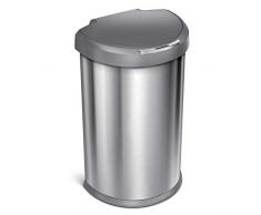 simplehuman, poubelle demi-lune à capteur, avec réserve à sacs, acier inoxydable brossé avec couvercle plastique gris, 45 litres