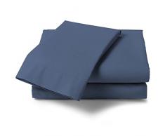 Drap de lit arrière Lane 100 % Satin de Coton mako 160 x 290 cm Bleu Acier