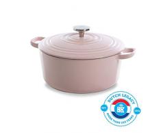 BK Cookware Cocotte en Fonte Ãmaillée avec Couvercle 28 cm, Dutch Oven, Casserole Induction Ronde 6.7 Litres, Tous Feux, Rose Pink