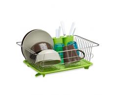 Relaxdays Egouttoir à vaisselle en inox porte couverts vert bac plastique vert HxlxP: 15,5 x 40 x 30 cm, vert gris