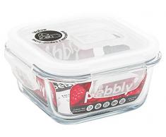 PEBBLY - PKV-320CB - Boite de conservation en verre carrÃ©e 320 ml pour cuire, conserver, transporter et rÃ©chauffer - 100% hermÃ©tique