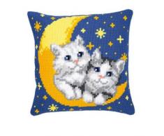 Kit coussin au point de croix Chats sur la lune
