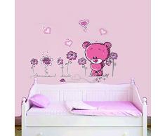 Walplus Autocollants Muraux Ours et Fleur Mural Vinyle Maison DÃ©coration Bricolage DÃ©cor Peint CrÃ¨che Chambre Enfants Cadeau, Multicolore