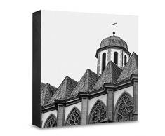 COGNOSCO HG-F109 Tableau Mural en Bois avec Photo darchitecture Frankfurt et Cerise en Bois Noir/Blanc 15 x 15 cm