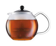 Bodum - 1830-01 - Assam - Théière à Piston en Verre - Filtre et Couvercle en Plastique - 1,0 L - Noir