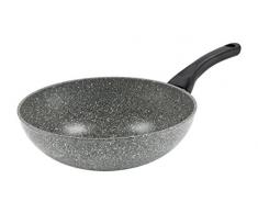 Barazzoni Monolitica Wok en Aluminium Effet Pierre avec revÃªtement en marmotech et Fond spÃ©cial Induction en Aluminium/Acier, Ã 28 cm, fabriquÃ© en Italie, Gris